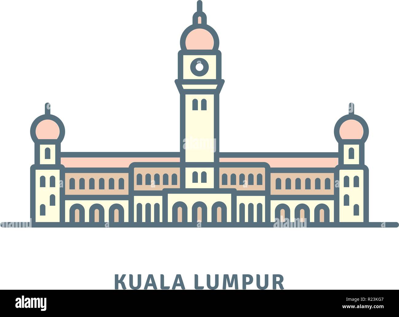 Kuala Lumpur icona linea. Palazzo Sultano Abdul Samad illustrazione vettoriale. Illustrazione Vettoriale