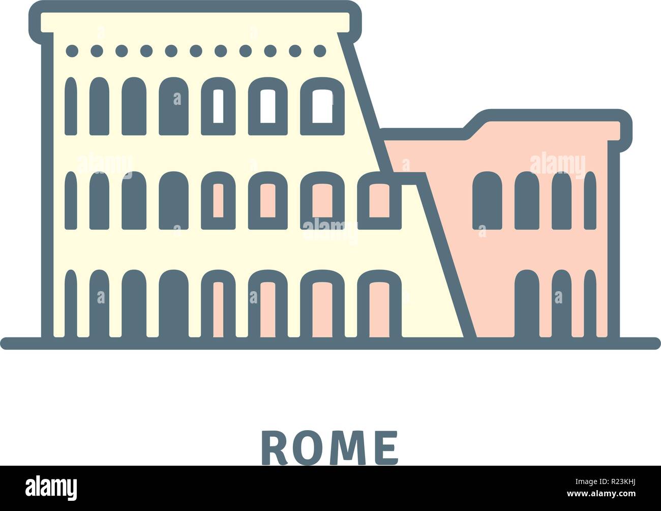 Linea Roma icona. Colosseo rovine illustrazione vettoriale. Illustrazione Vettoriale