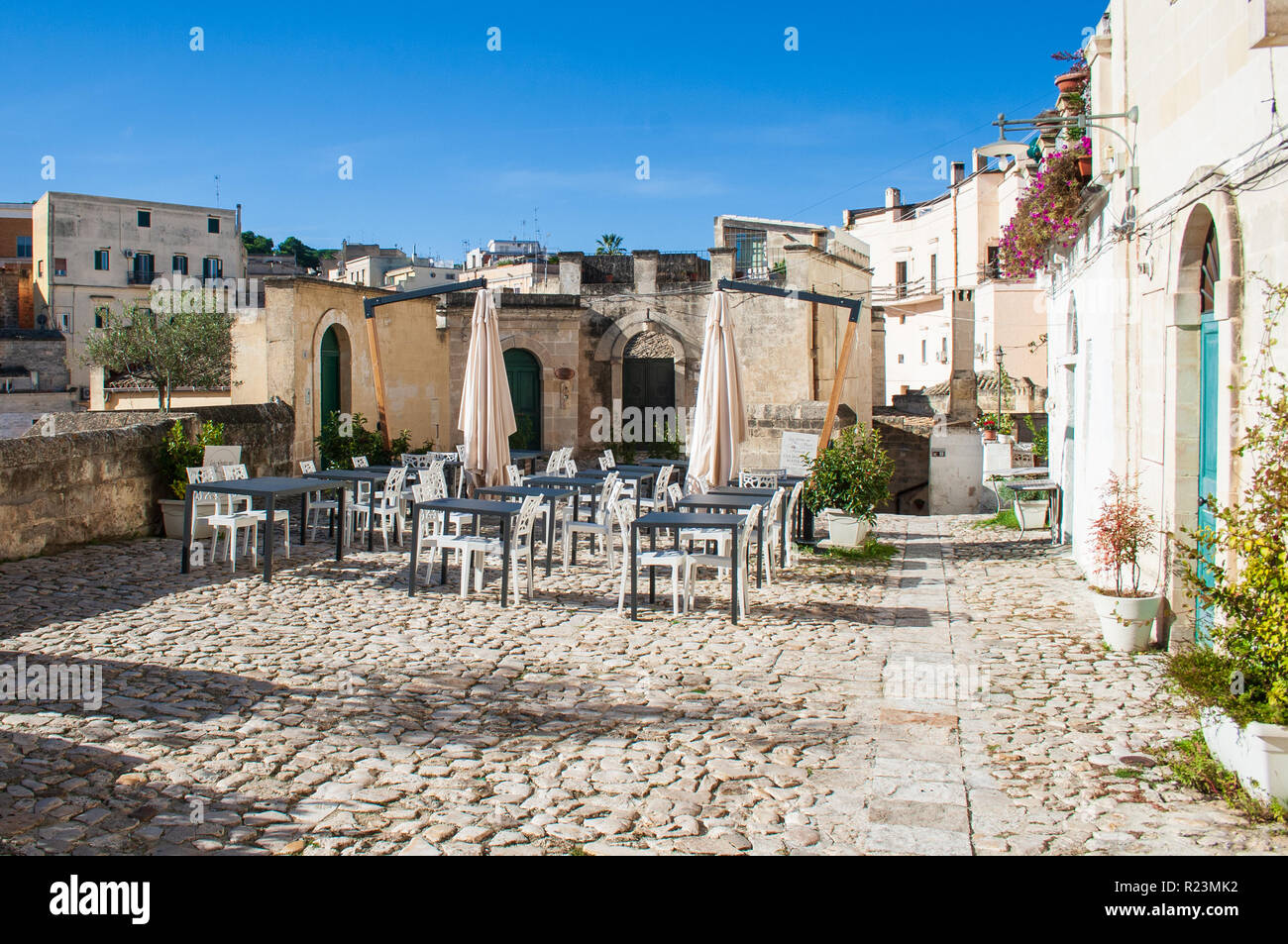 Ristorante a sassi o pietre di Matera capitale europea della cultura 2019, la Basilicata, Italia Foto Stock