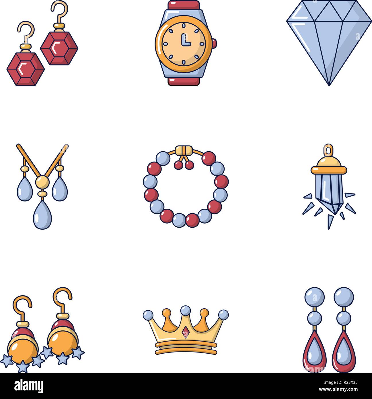 Orecchino di set di icone, stile cartoon Illustrazione Vettoriale