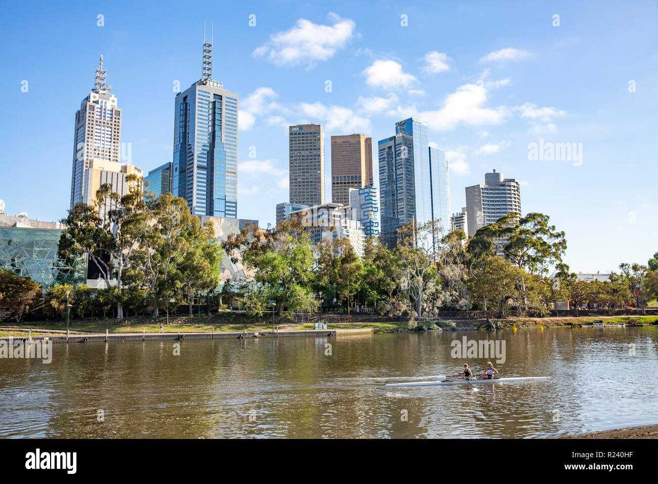 Nel centro di Melbourne, e grattacieli,Victoria, Australia Foto Stock