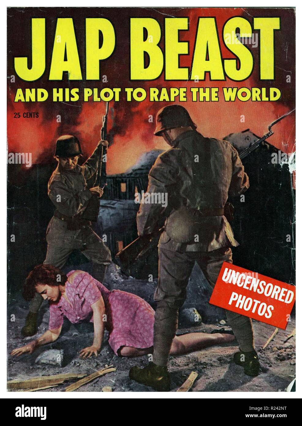 American anti-giapponese rivista di propaganda raffigurante il Giappone brutalità. Seconda Guerra Mondiale 1942 Foto Stock
