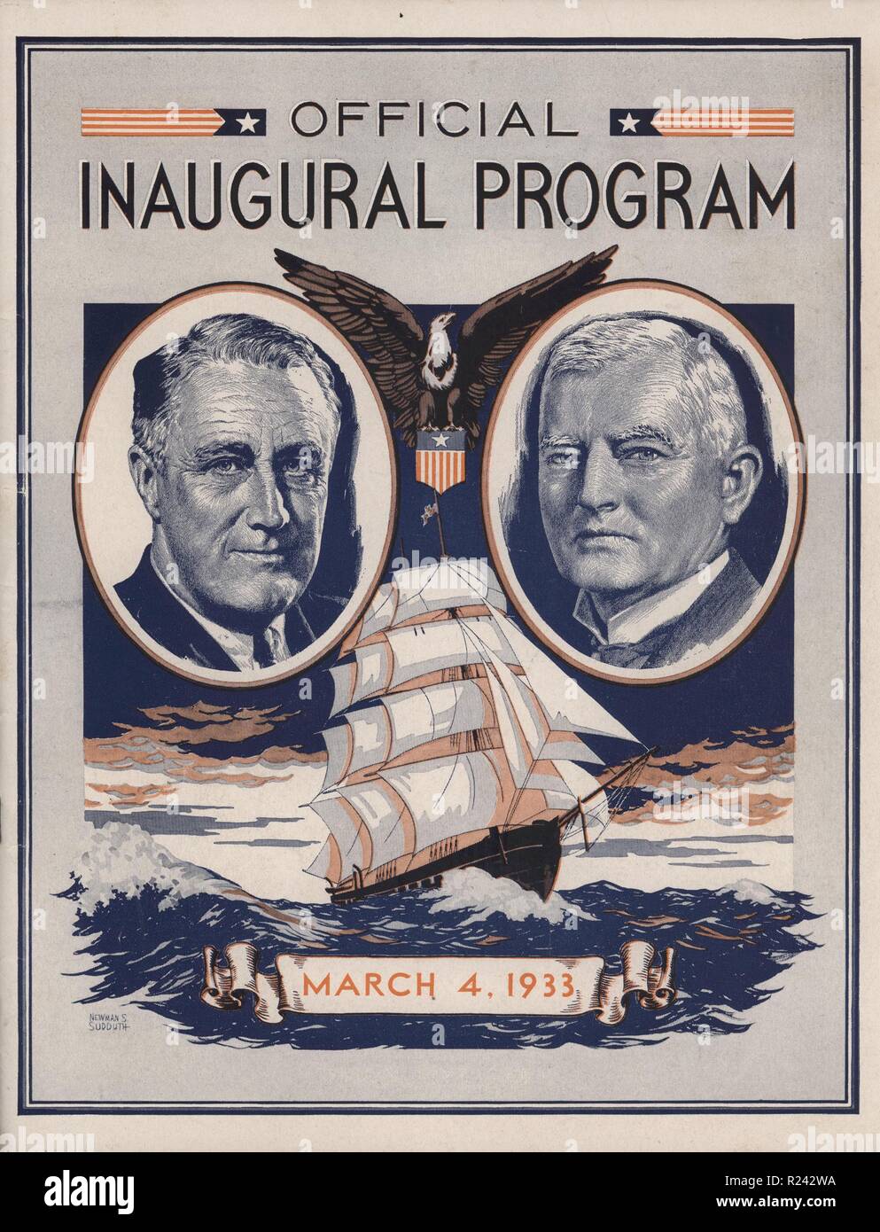Programma inaugurale di Franklin Roosevelt e John Garner, 4 Mar 1933 Foto Stock