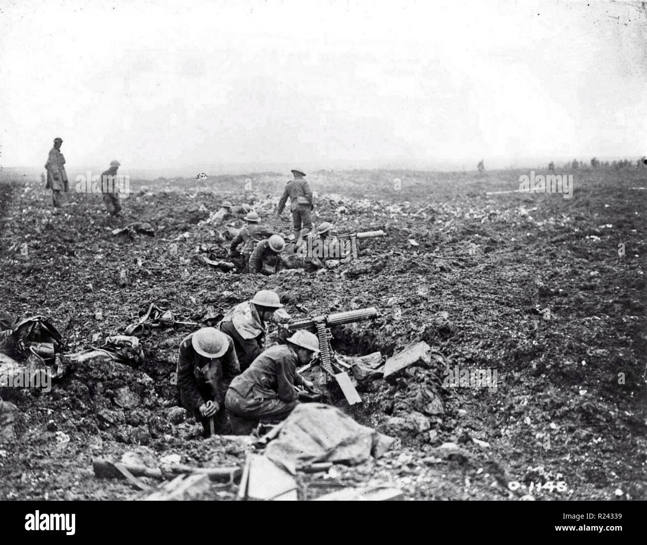 Canadian mitraglieri a Vimy Ridge la prima guerra mondiale; Aprile 1917 Foto Stock