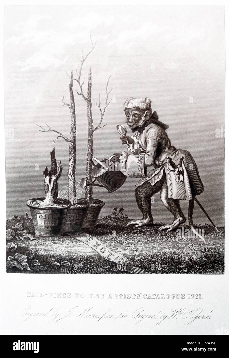 Incisione di artista britannico & incisore, William Hogarth 1697-1764:pezzo di coda per gli artisti catalogo", 1761. Foto Stock