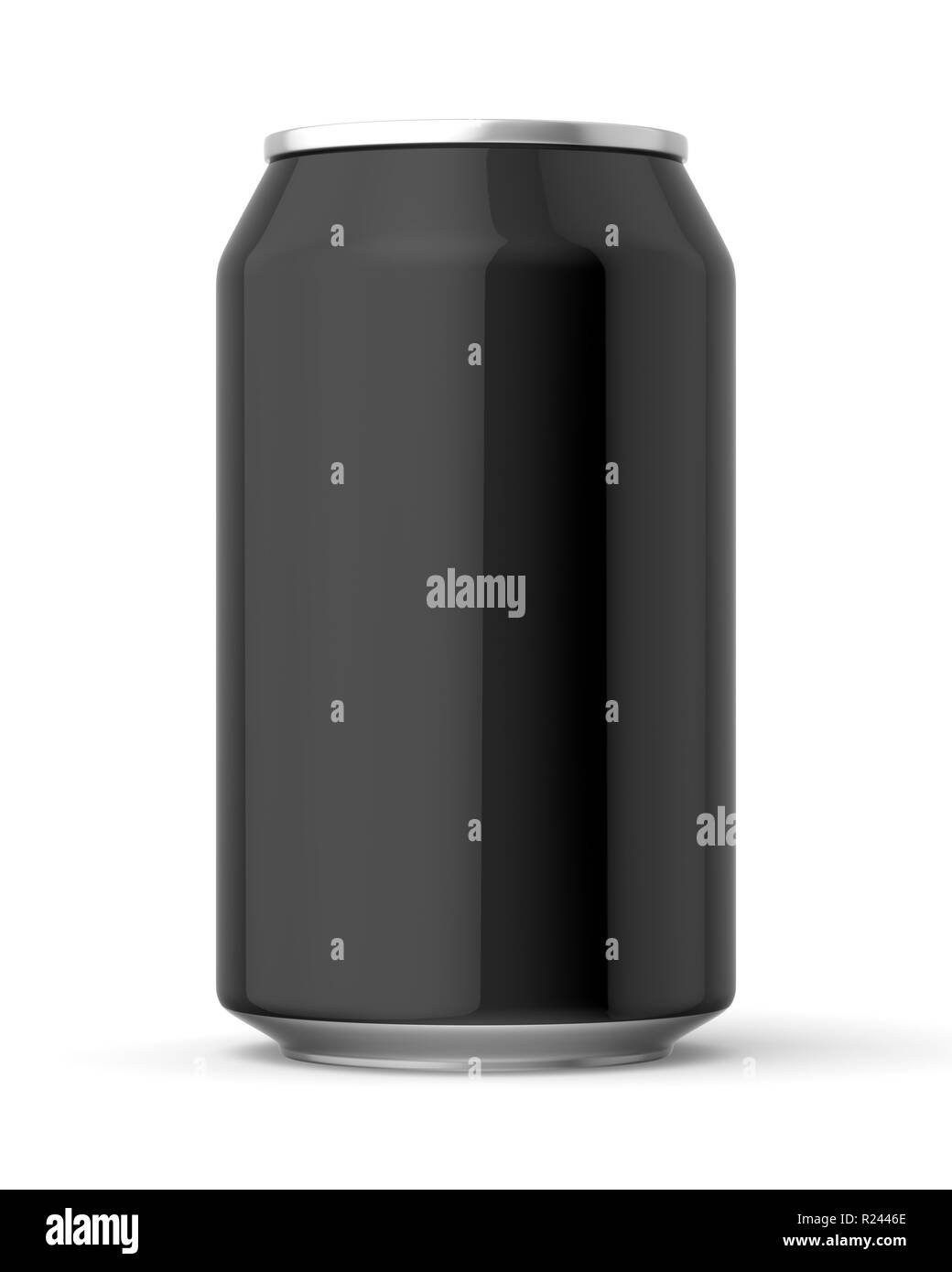 Rendering 3d nero lucido 330ml può su uno sfondo bianco. Foto Stock