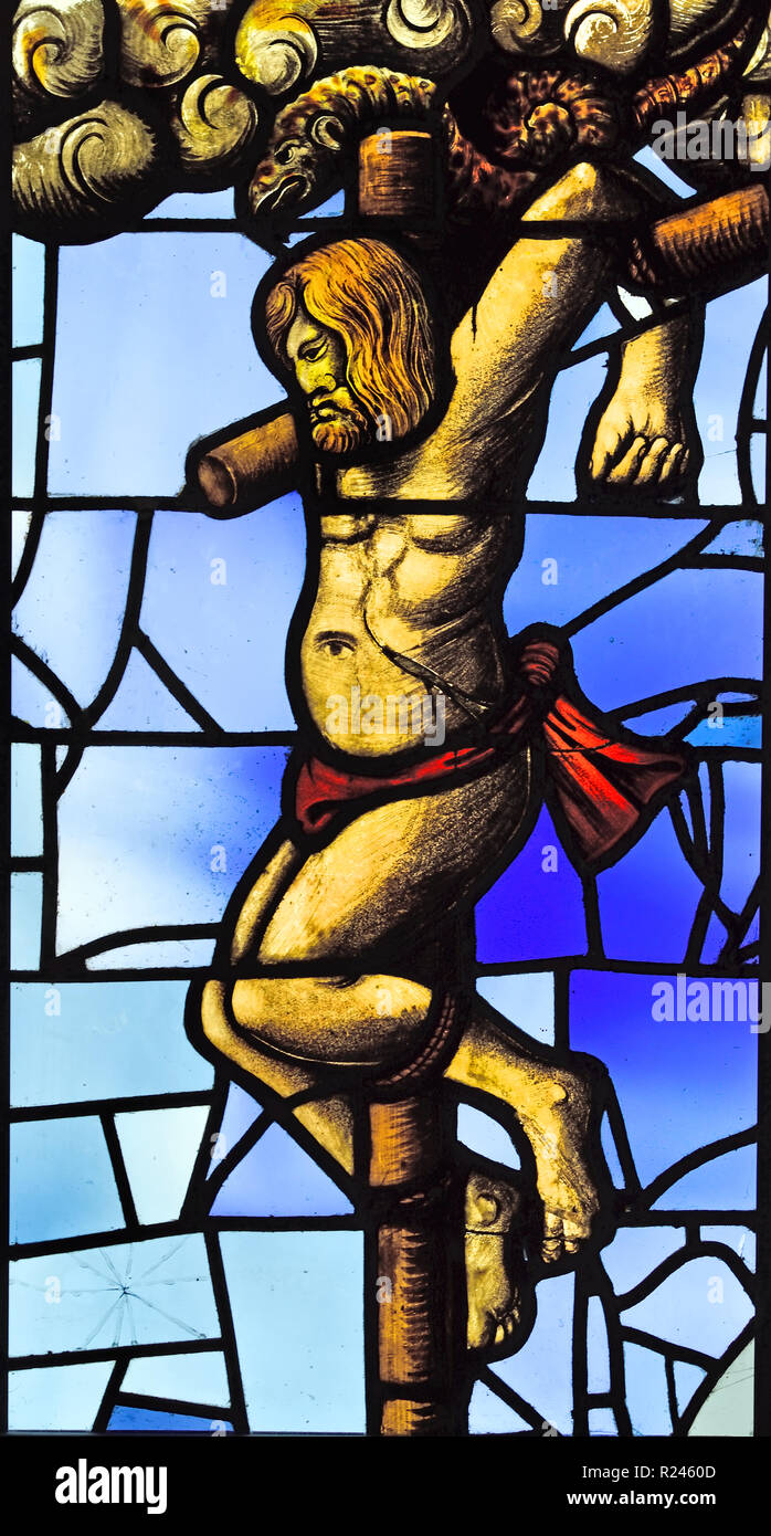Cartivo Ladrone - Bad ladro del XVI secolo - Museo del Duomo di Milano Italia, italiano.( leaded windows - vetrata) Foto Stock