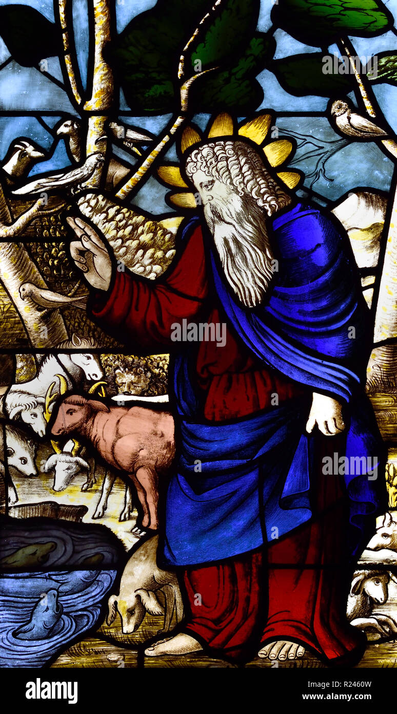 Creazione degli animali ( Dio Padre ) del XVI secolo - Museo del Duomo di Milano Italia, italiano.( leaded windows - vetrata) Foto Stock