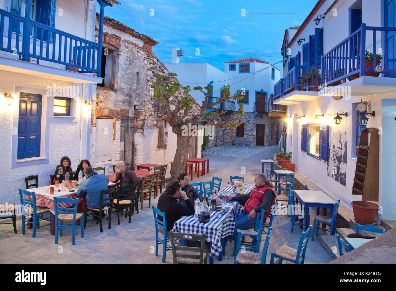 Vecchio villaggio, Alonissos isola, Sporadi, isole greche, Grecia, Europa Foto Stock