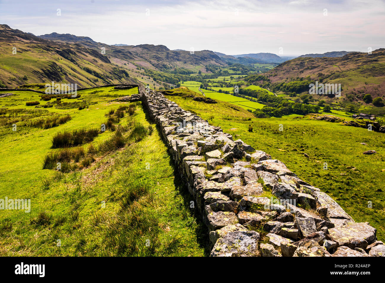 Hardknott Roman Fort, Hardknott Pass, Parco Nazionale del Distretto dei Laghi, Sito Patrimonio Mondiale dell'UNESCO, Cumbria, England, Regno Unito, Europa Foto Stock