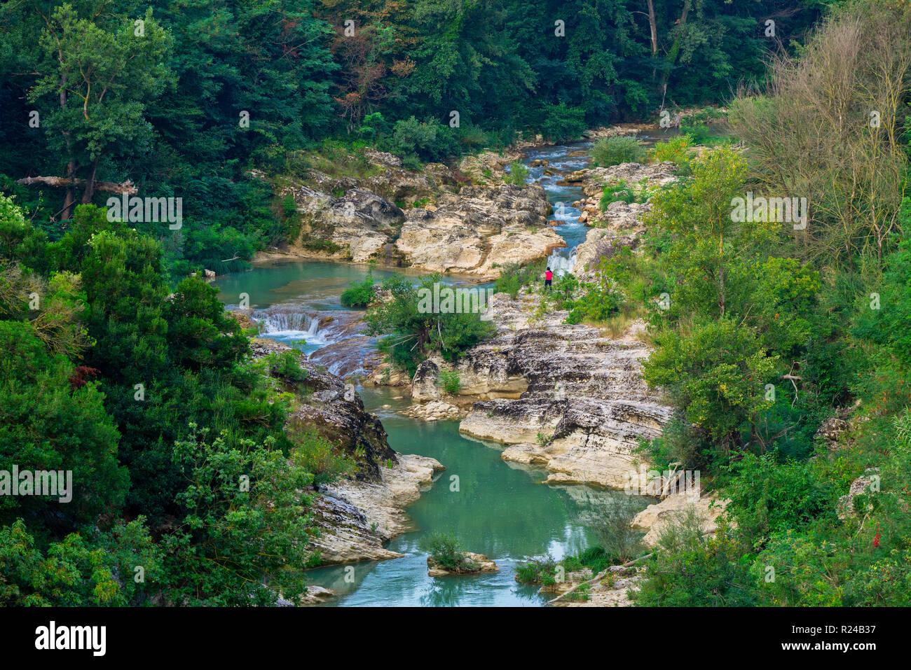 Marmitte dei Giganti canyon sul fiume Metauro, Fossombrone, Marche, Italia, Europa Foto Stock