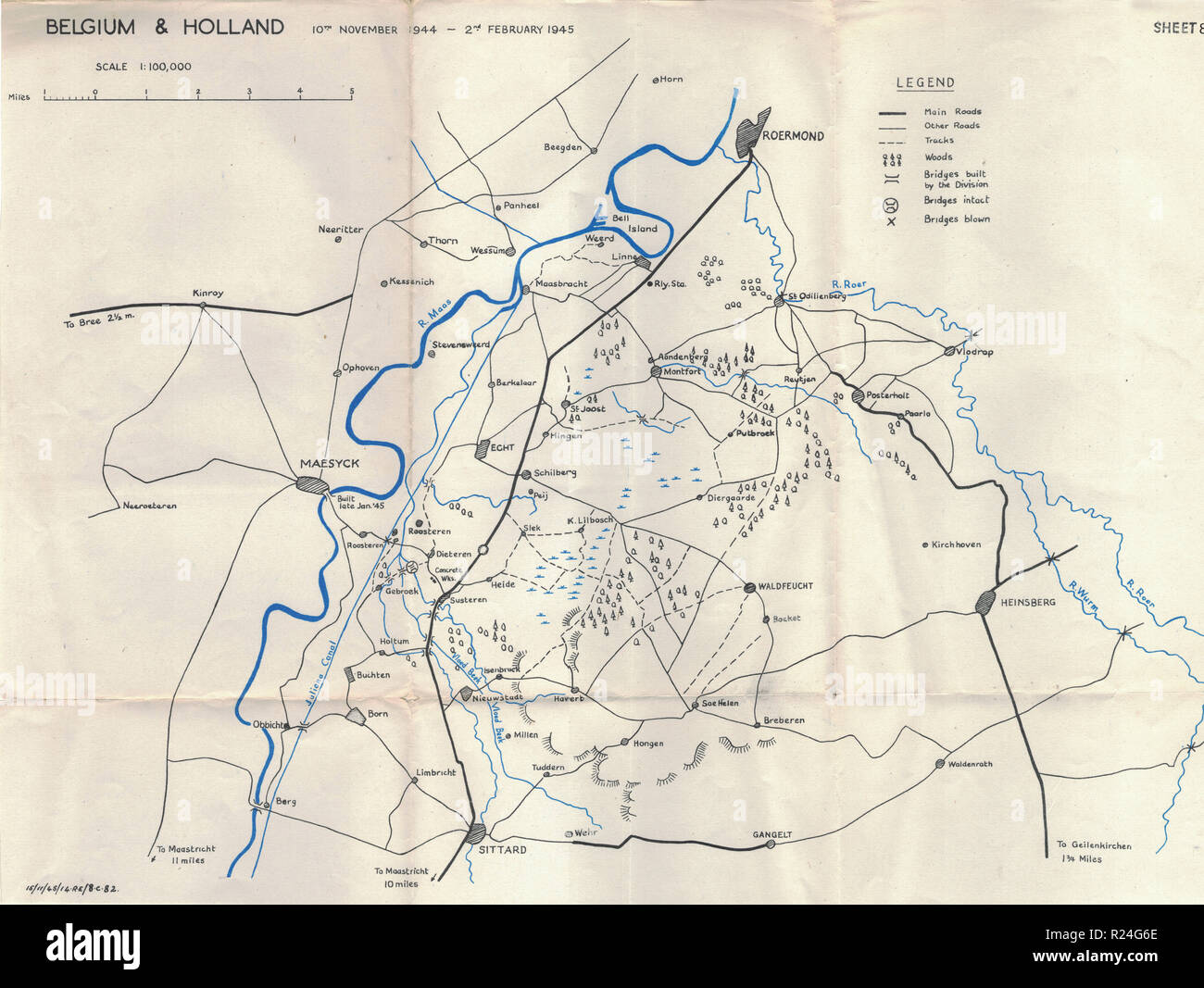 Guerra Mondiale 2 Campagna europea mappe 1945, Belgio e Olanda Foto Stock