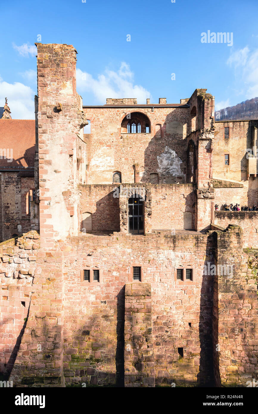 Heidelberg, Germania, 18 febbraio 2018, il castello di Heidelberg, Regione Metropolitana Rhine-Neckar Heidelberg, Germania Foto Stock