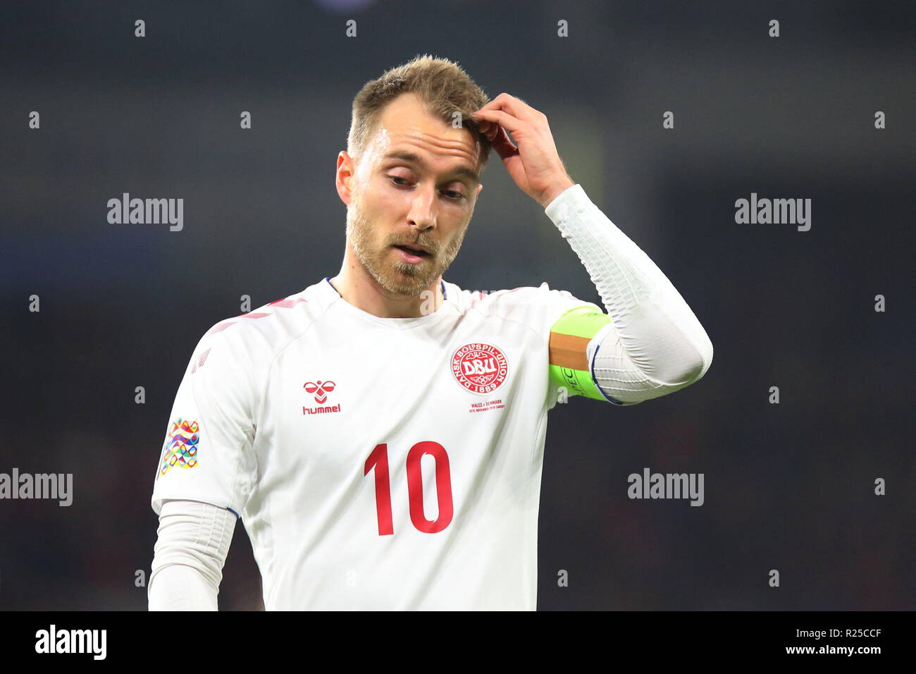 Il 16 novembre 2018, l'UEFA Nazioni League match Galles v Danimarca al Cardiff City Stadium. Christian Dannemann Eriksen è danese un calciatore professionista che suona come un trequartista per la Premier League Tottenham Hotspur e la nazionale danese. News utilizzare solo. Credito: www.garethjohn.uk/Alamy Live News Foto Stock