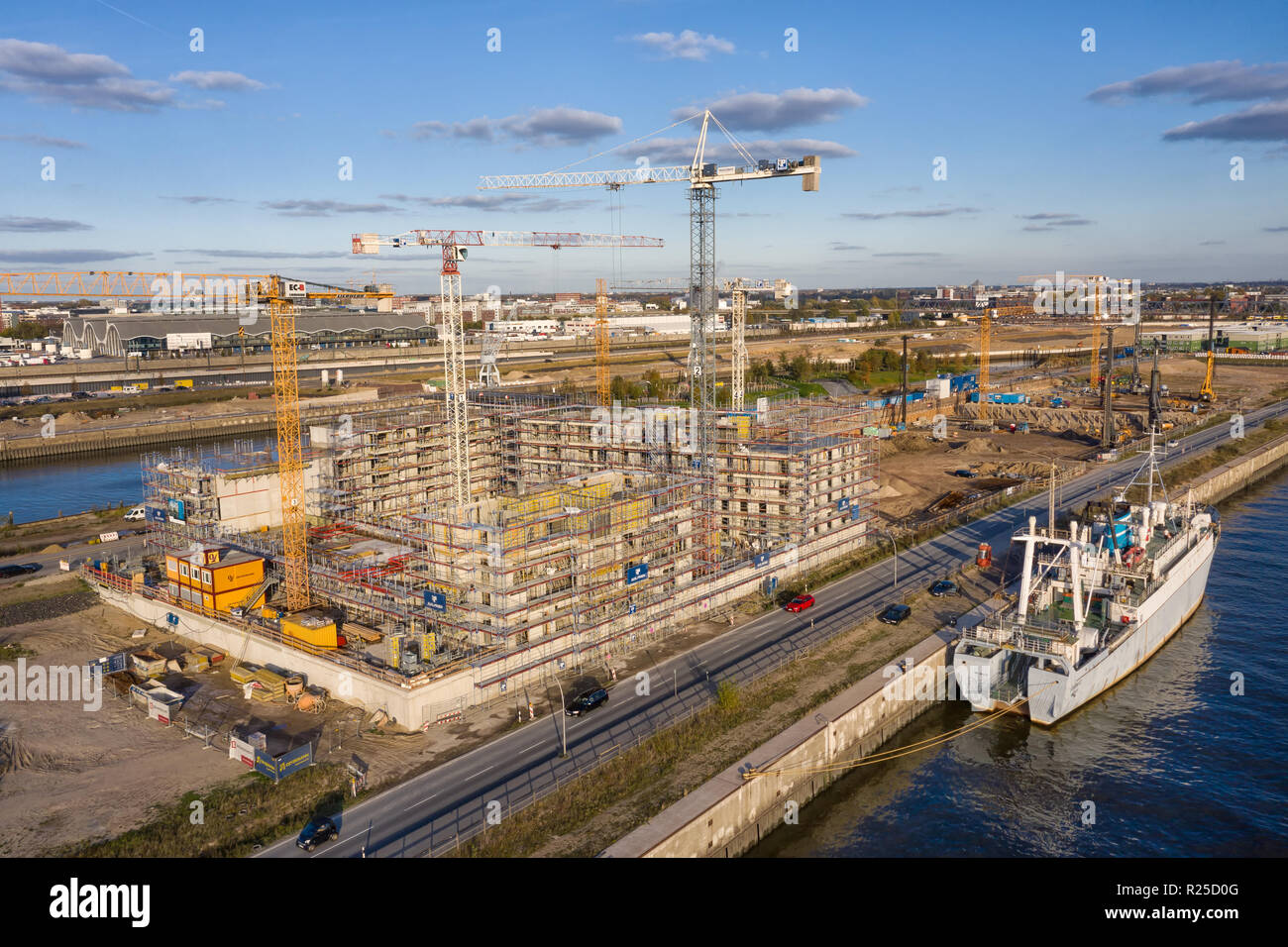 Sito in costruzione nel quartiere Hafencity di Amburgo Foto Stock