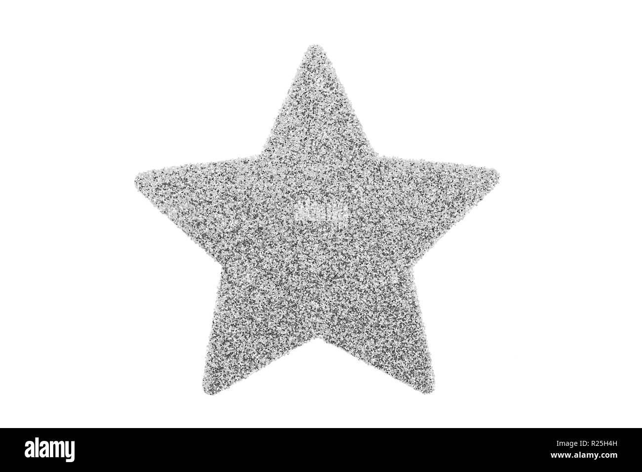 Argento stella di Natale, ornamento di Natale isolato su sfondo bianco Foto Stock