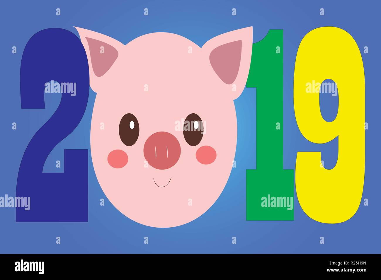 Cartolina creativi per il Nuovo Anno 2019 con suini carini. Illustrazione Vettoriale