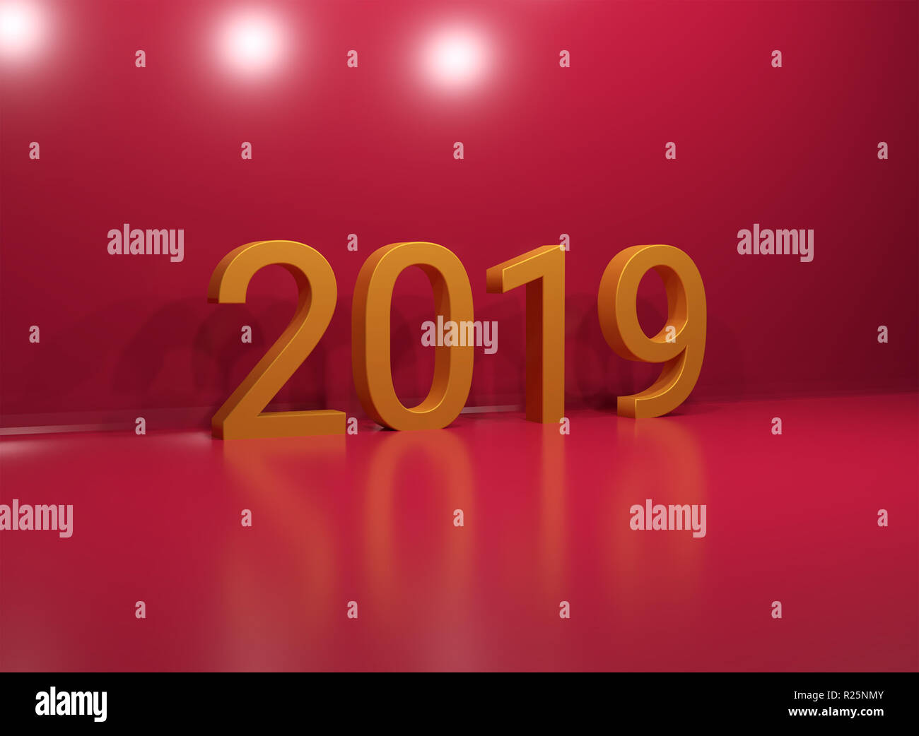 2019 Felice anno nuovo. Oro Design i numeri di biglietto di auguri. Oro pattern luminoso. Felice anno nuovo Banner con 2019 numeri su sfondo chiaro. Foto Stock