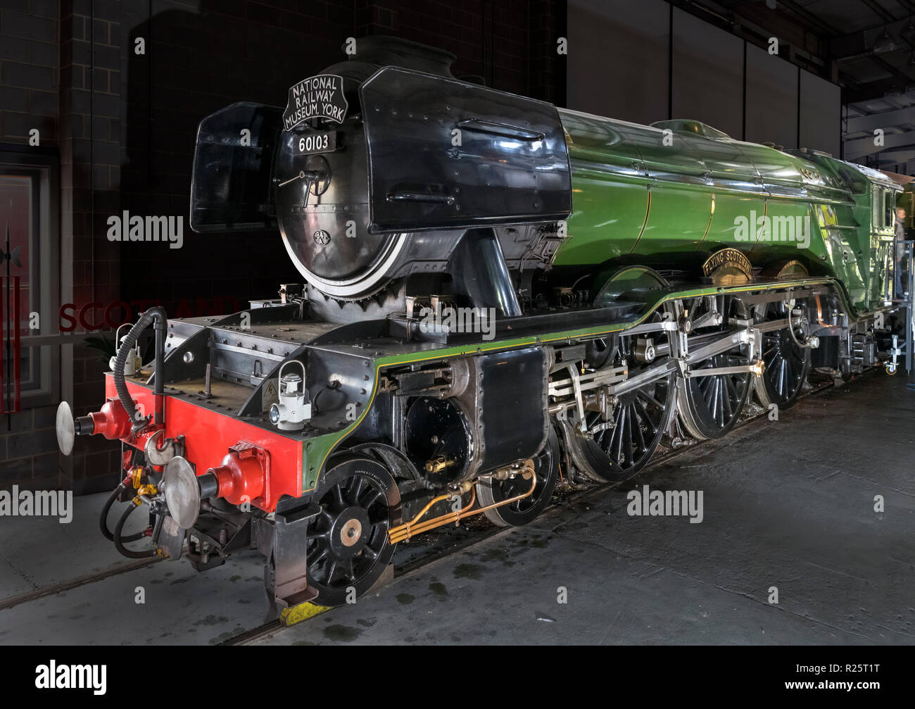 Il Flying Scotsman treno a vapore, National Railway Museum di York, Inghilterra, Regno Unito. Foto Stock