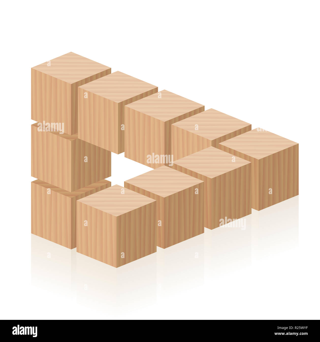 Impossibile figura. Illusione ottica con cubetti di legno. Foto Stock