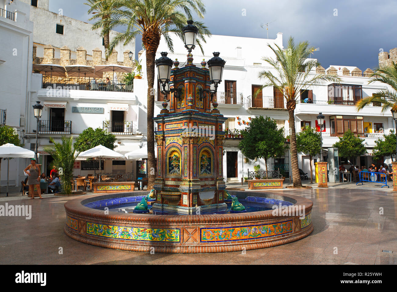 Fontana, Plaza de España, Vejer de la Frontera, Andalusia, Spagna Foto Stock
