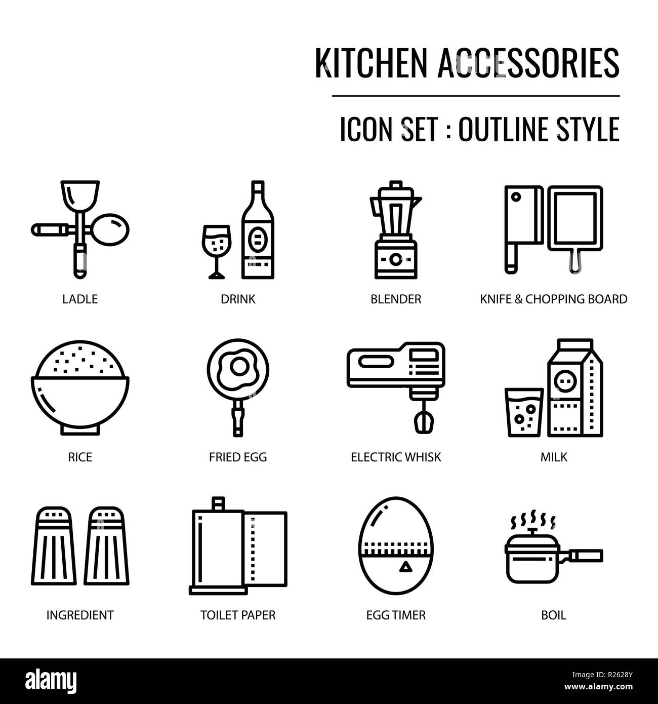 Accessori da cucina icona, isolati su sfondo bianco Illustrazione Vettoriale