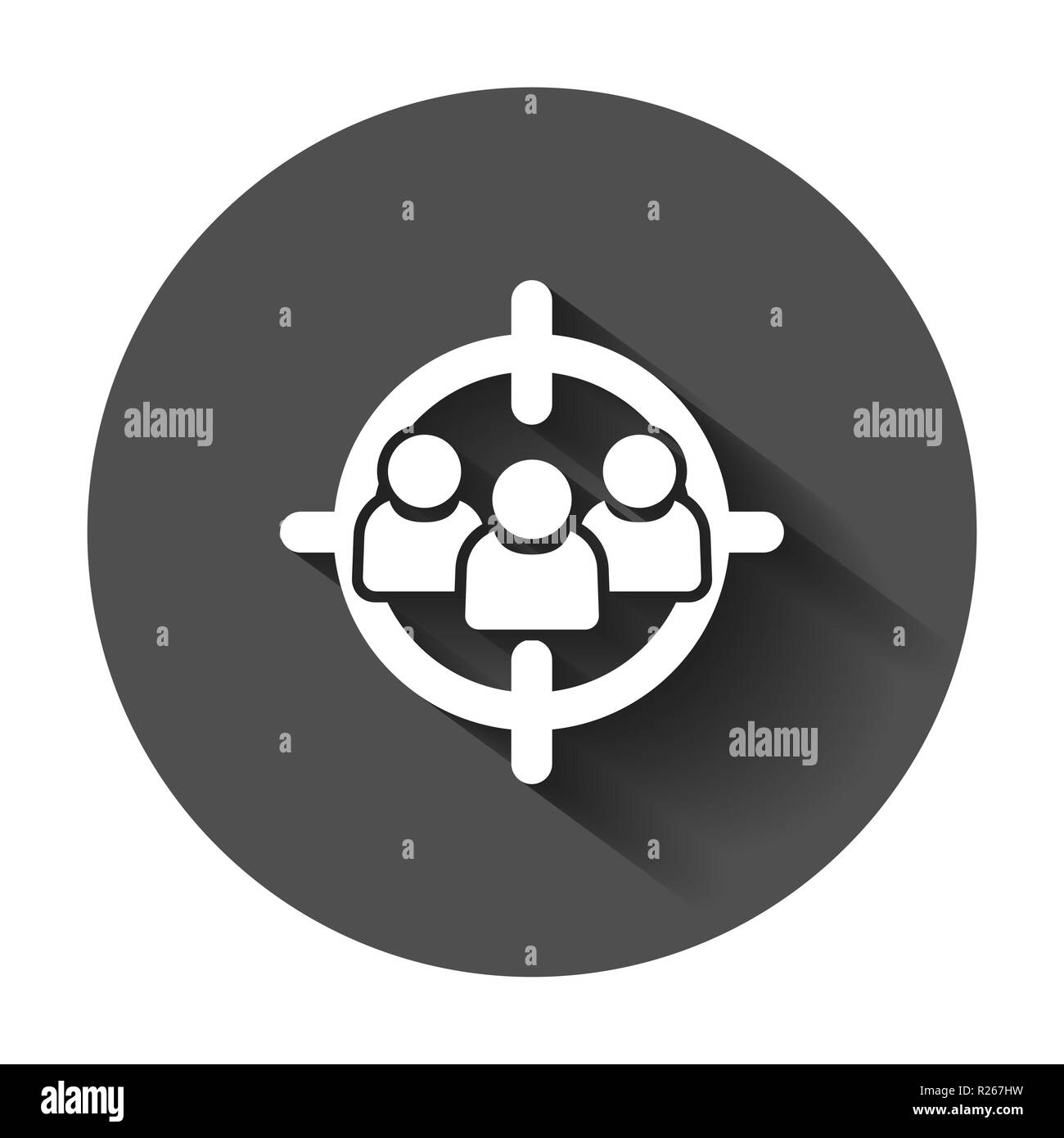 Pubblico target icona in stile appartamento. Focus su persone illustrazione vettoriale con lunga ombra. Risorse umane la concezione di business. Illustrazione Vettoriale