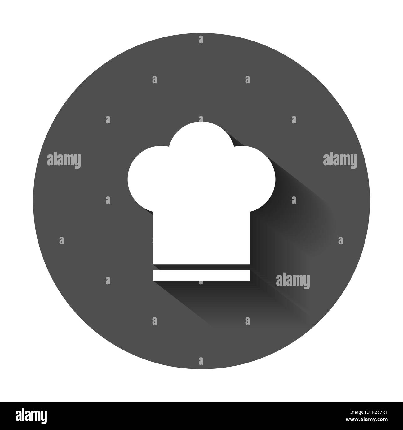 Lo Chef hat icona in stile appartamento. Tappo di fornello illustrazione vettoriale con lunga ombra. Il ristorante dello chef il concetto di business. Illustrazione Vettoriale