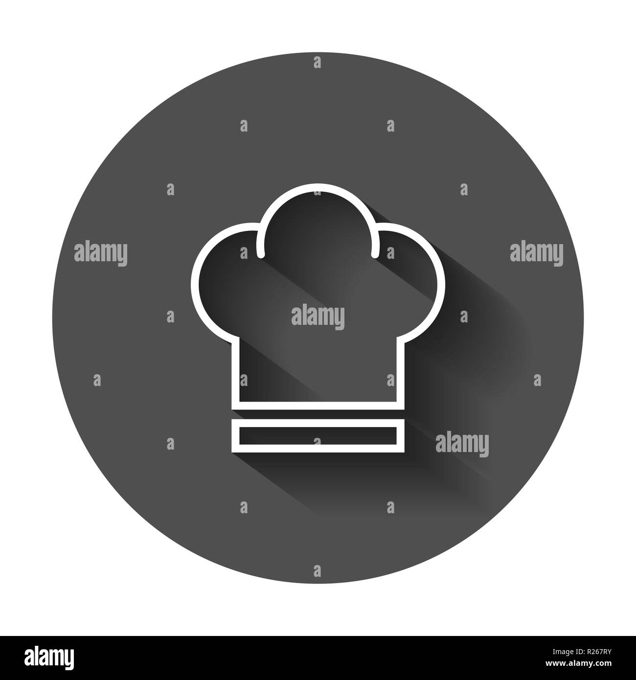 Lo Chef hat icona in stile appartamento. Tappo di fornello illustrazione vettoriale con lunga ombra. Il ristorante dello chef il concetto di business. Illustrazione Vettoriale