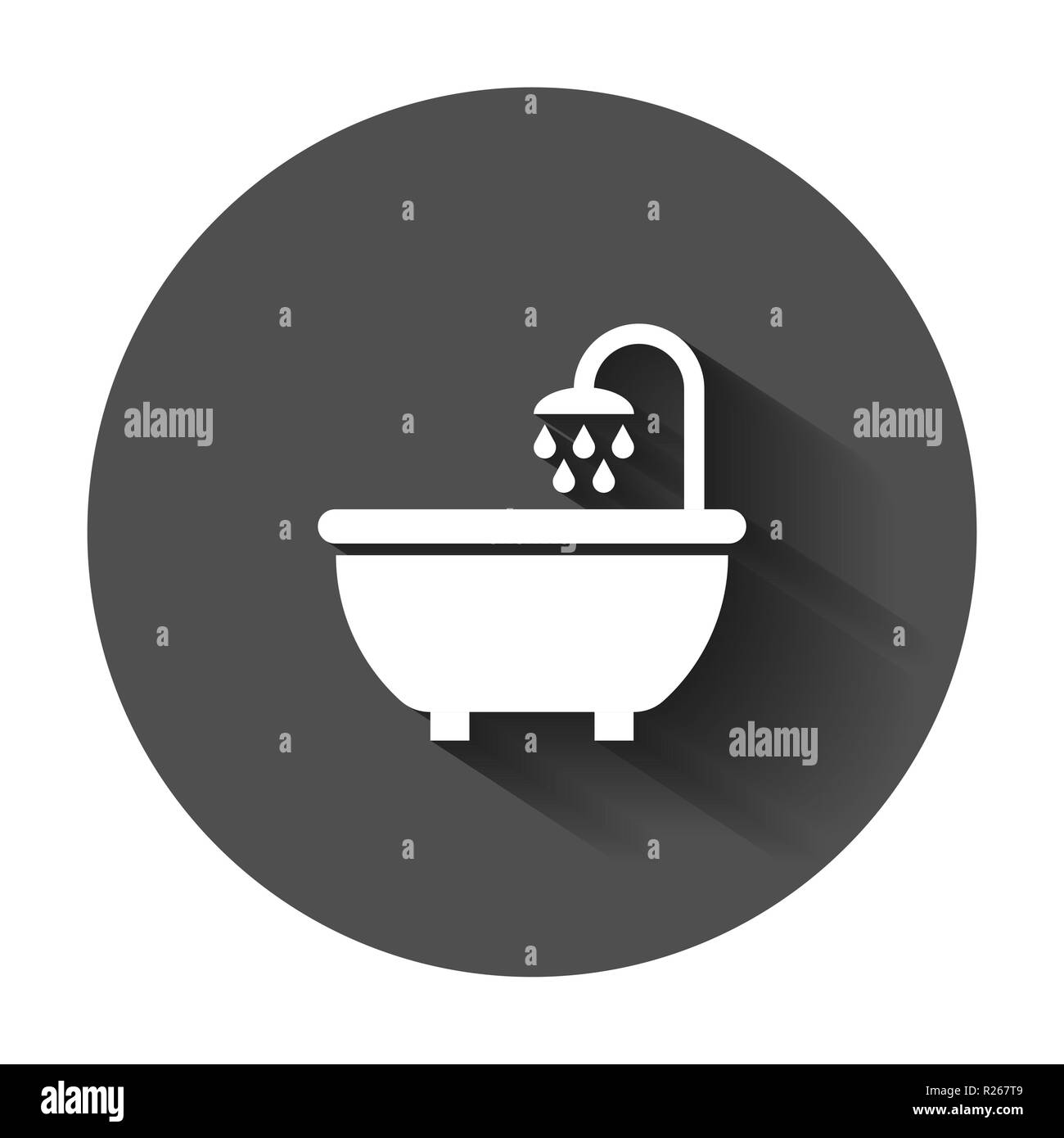 Vasca da bagno doccia icona in stile appartamento. Bagno igiene illustrazione vettoriale con lunga ombra. Bath spa la concezione di business. Illustrazione Vettoriale