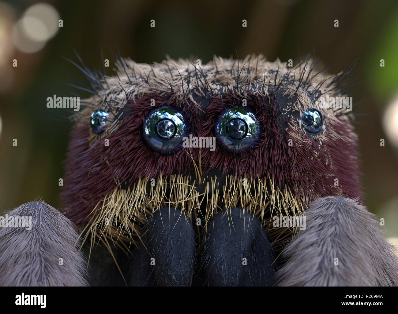 Salticus scenicus jumping spider macro 3D render Foto Stock