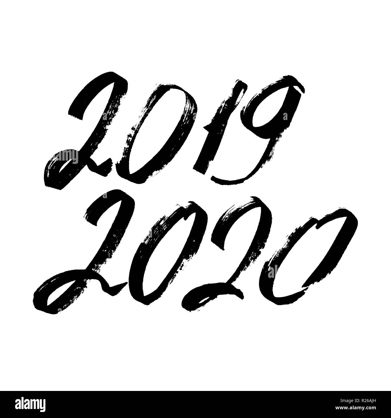 2019, 2020 numeri scritti a mano di anni sullo sfondo bianco Foto Stock