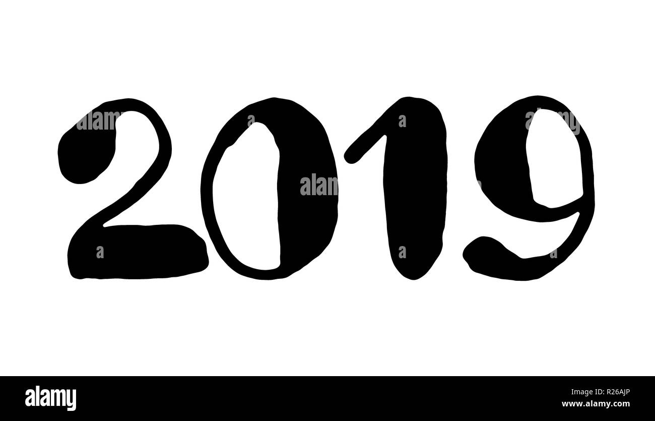 2019 - numero di manoscritti di anno nuovo sullo sfondo bianco Foto Stock