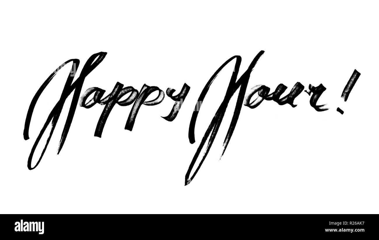 Happy Hour - Preventivo, disegnato a mano scritte di inchiostro Foto Stock