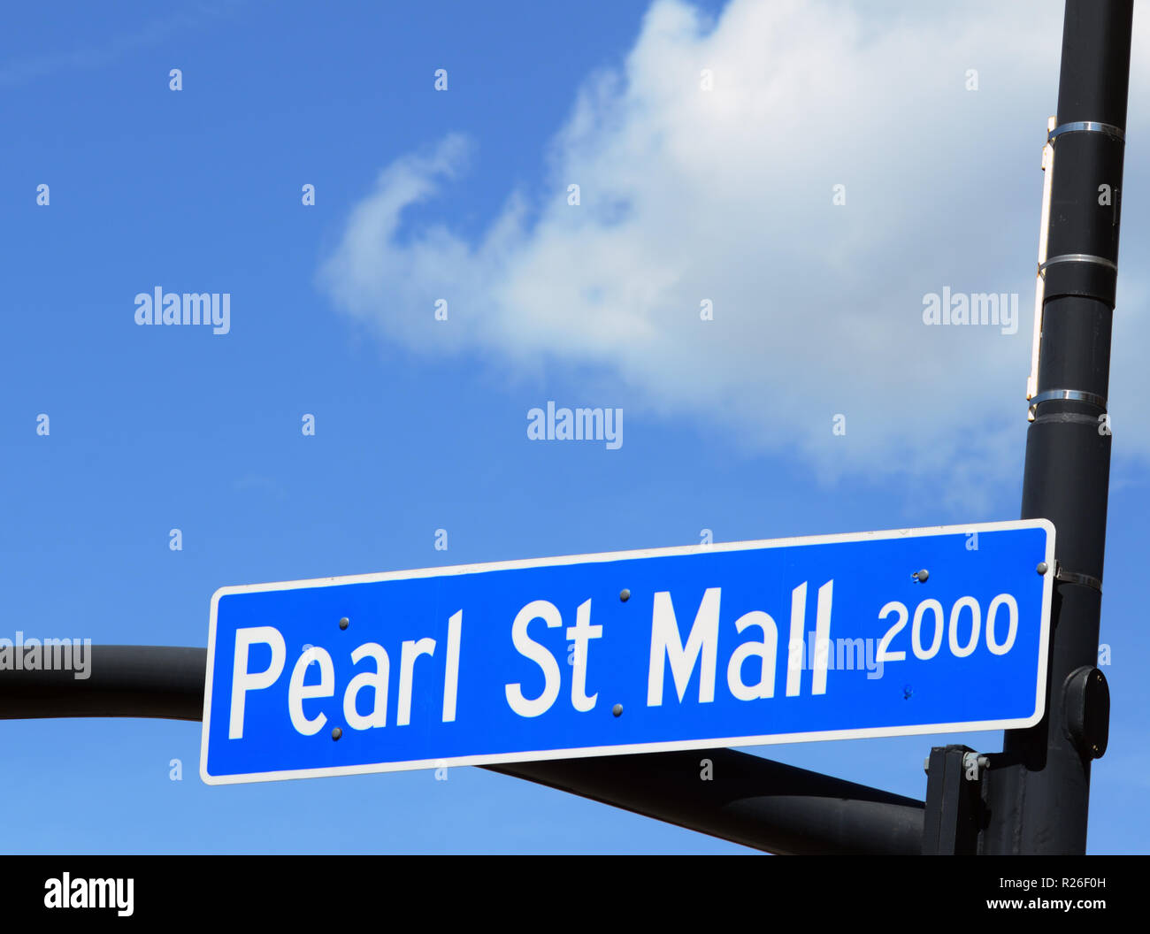 Pearl St. Mall segno. Pearl Street Mall Foto Stock