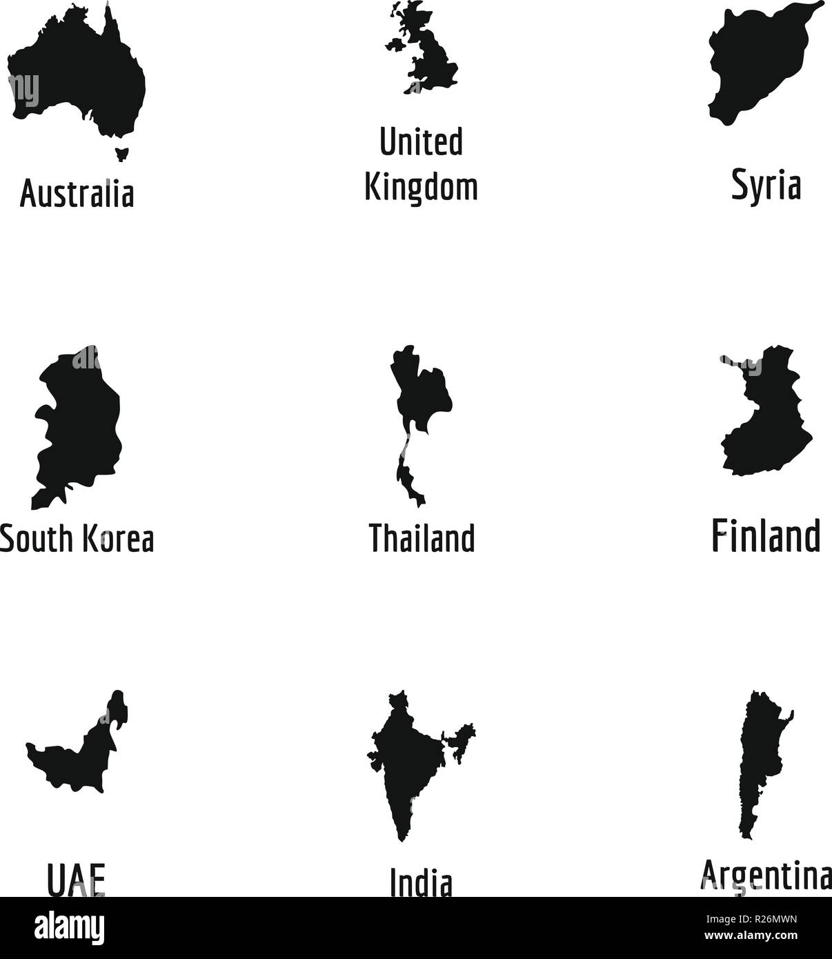 Paese set di icone. Semplice set di 9 paese icone vettoriali per il web isolati su sfondo bianco Illustrazione Vettoriale