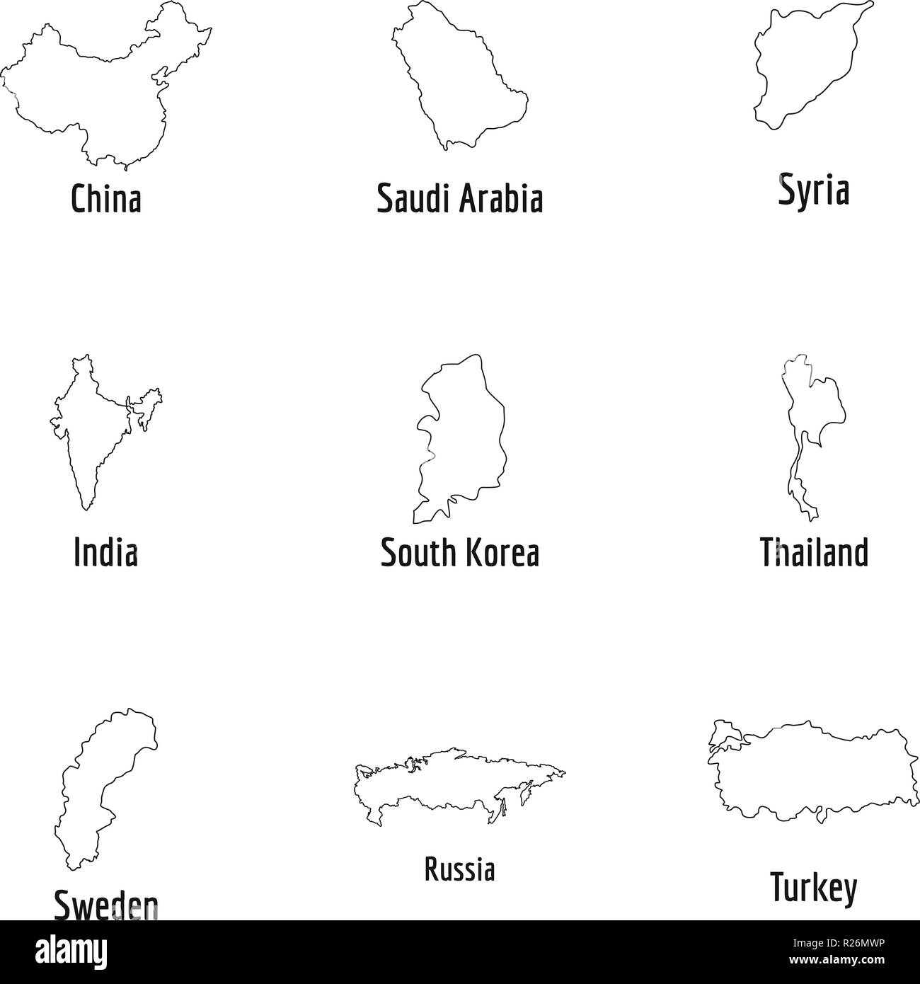 Superpotenza set di icone. Set di contorno della superpotenza 9 icone vettoriali per il web isolati su sfondo bianco Illustrazione Vettoriale