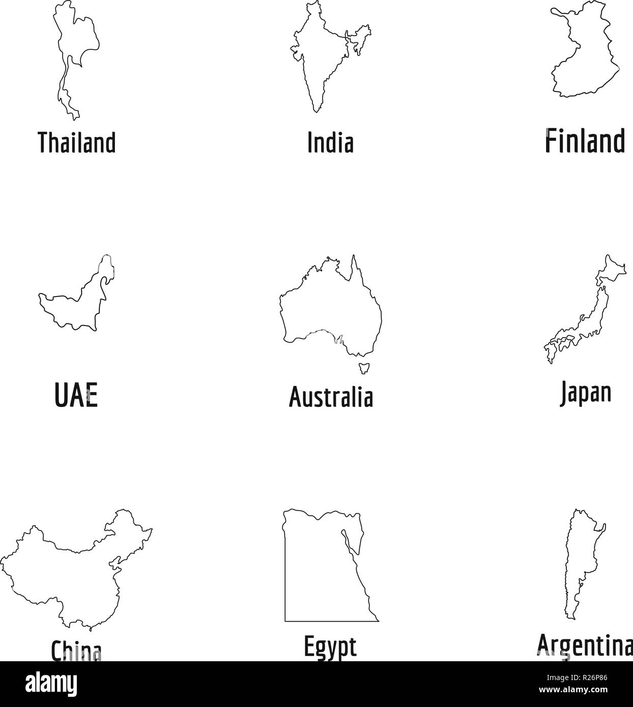 Globo di set di icone. Set di contorno del globo di 9 icone vettoriali per il web isolati su sfondo bianco Illustrazione Vettoriale