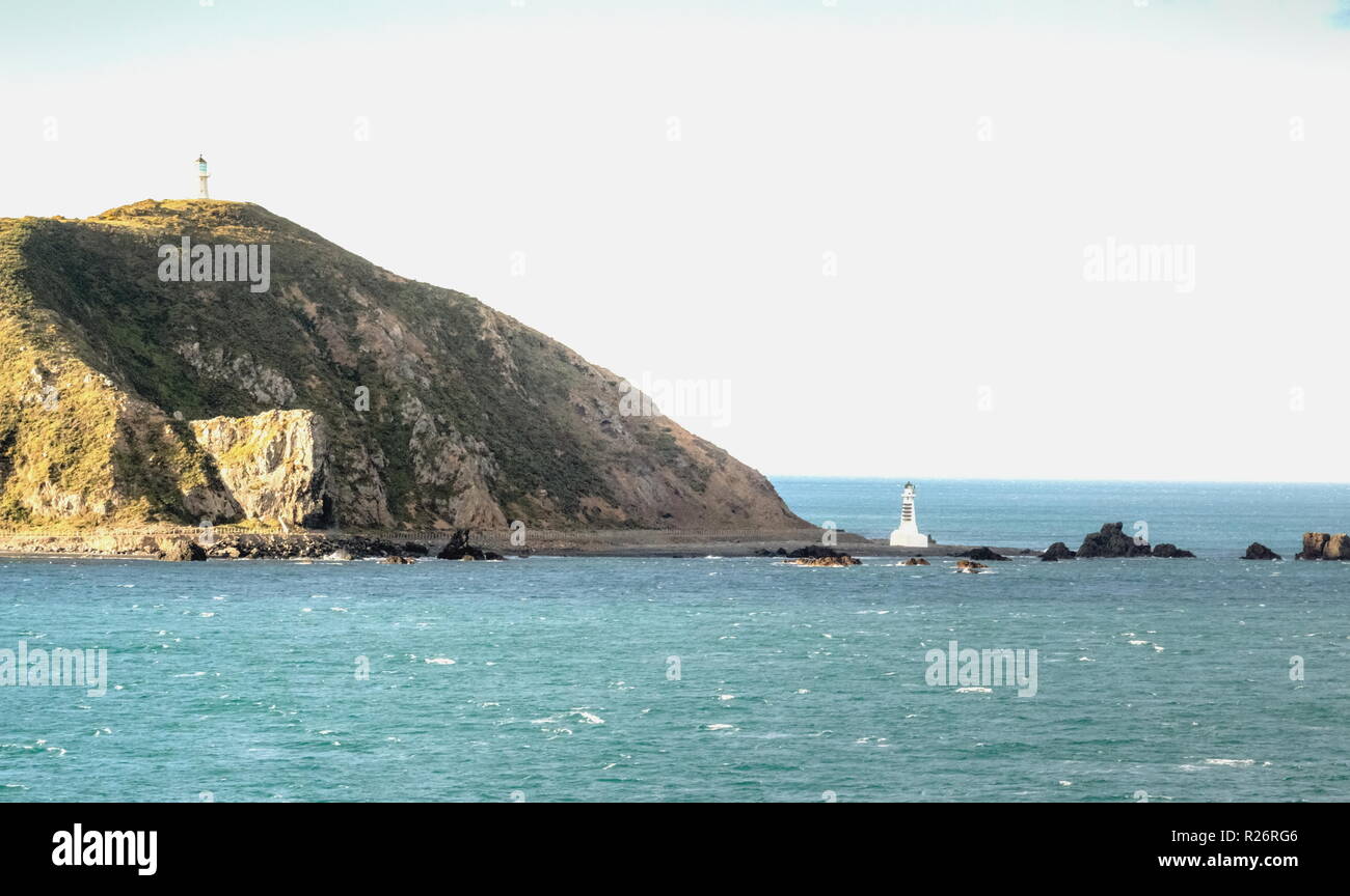 Fari a testa Pencarrow nella regione di Wellington di Nuova Zelanda. Foto Stock