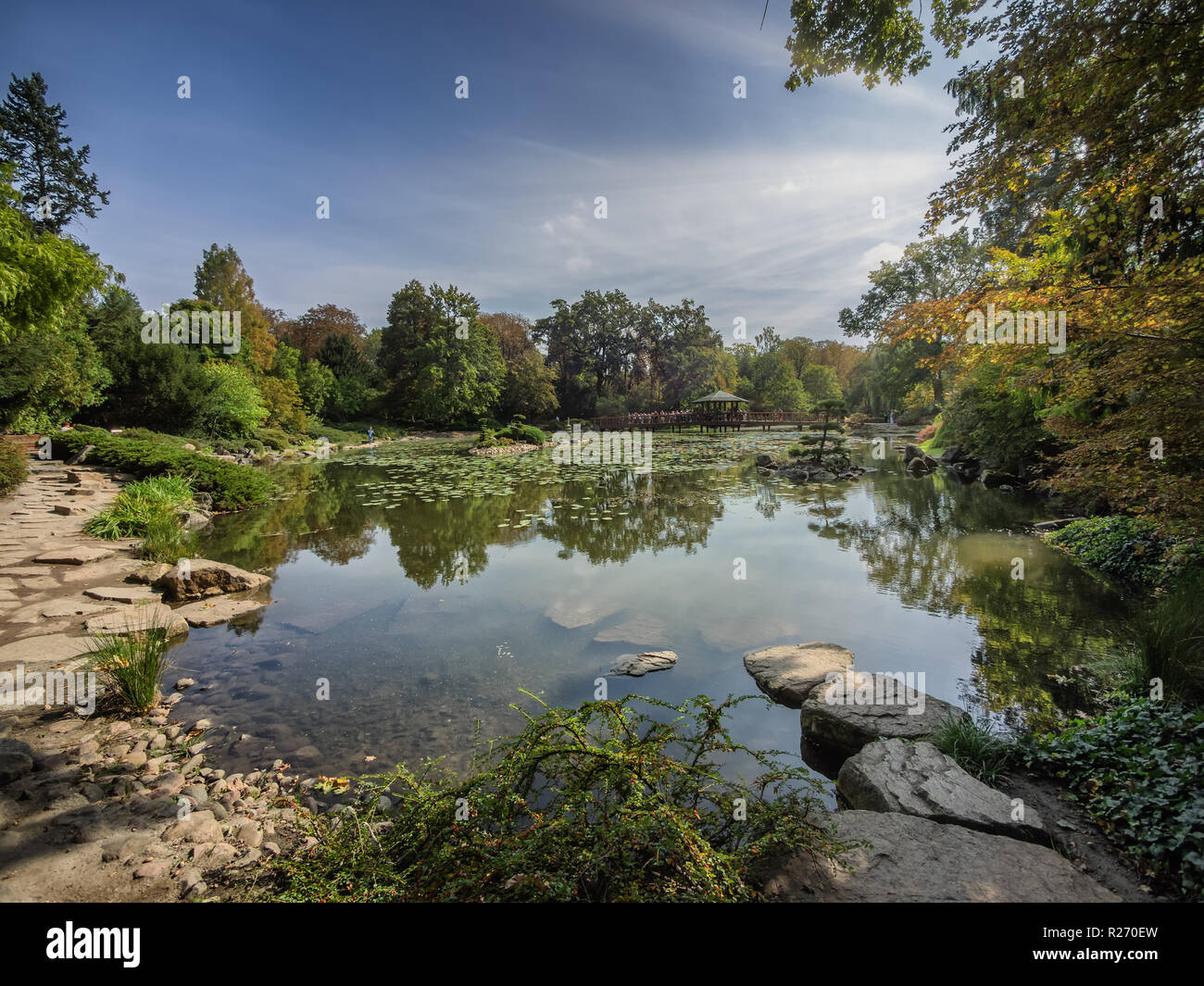 Giardino giapponese presso la Sala del Centenario di Wroclaw, Polonia Foto Stock