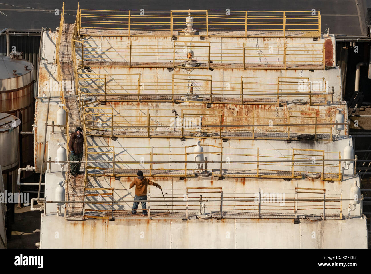 Elicottero vista aerea di vasche a G.J. Chemical Company, Newark, New Jersey, STATI UNITI D'AMERICA Foto Stock