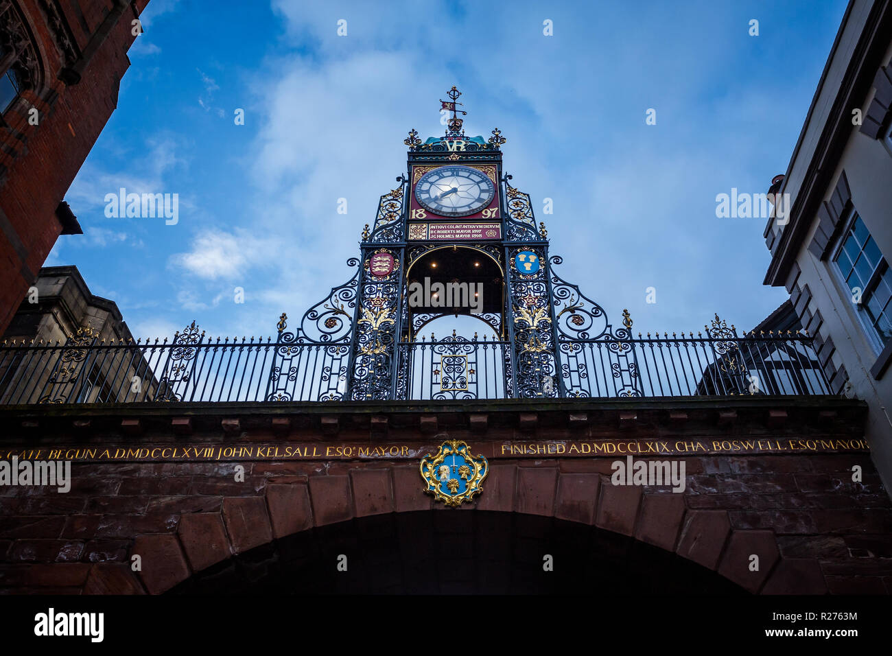 Ornato Eastgate Clock di Chester, Cheshire, Regno Unito il 12 maggio 2017 Foto Stock