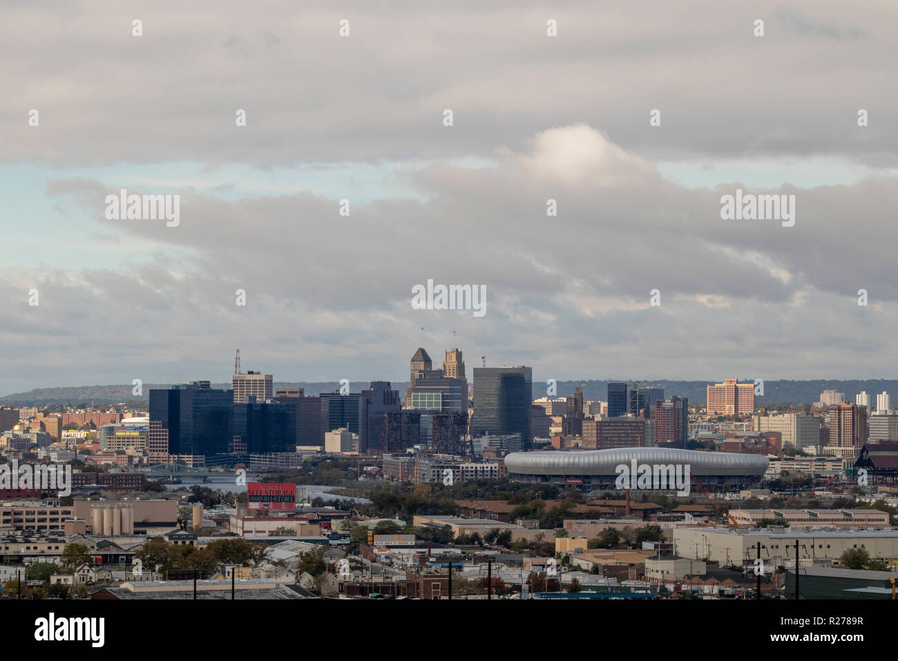 Elicottero vista aerea della città di Newark, New Jersey, STATI UNITI D'AMERICA Foto Stock