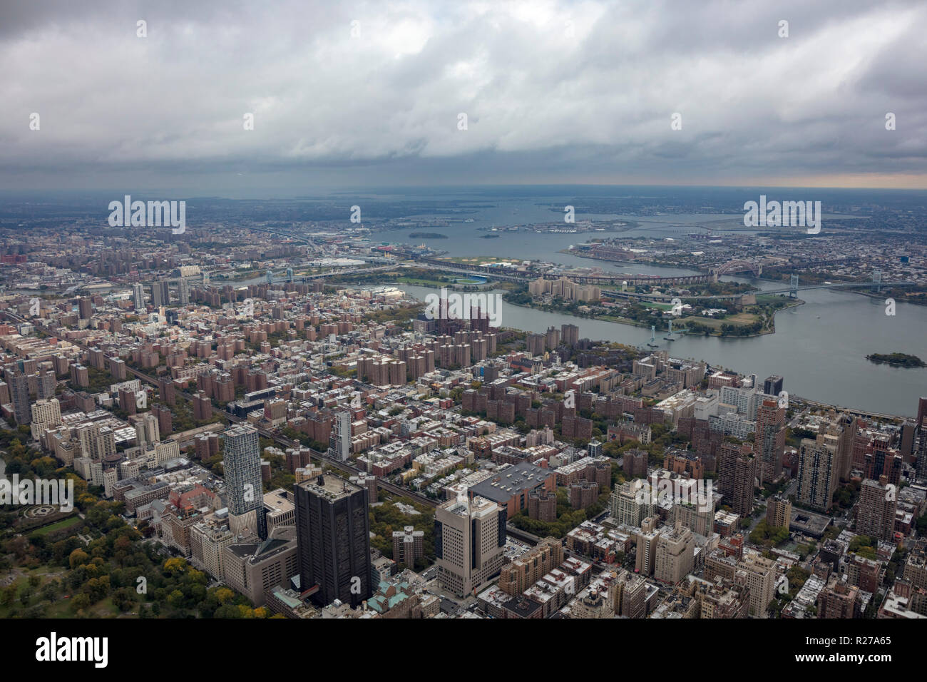 Elicottero vista aerea di Upper East Side di Manhattan, New York, Stati Uniti d'America Foto Stock