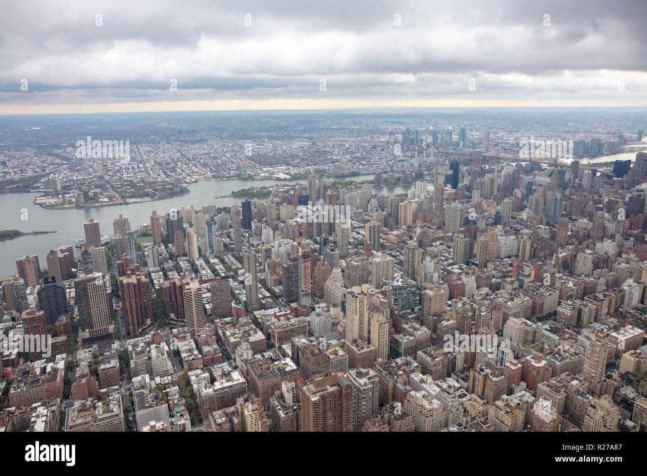 Elicottero vista aerea di Upper East Side di Manhattan, New York, Stati Uniti d'America Foto Stock