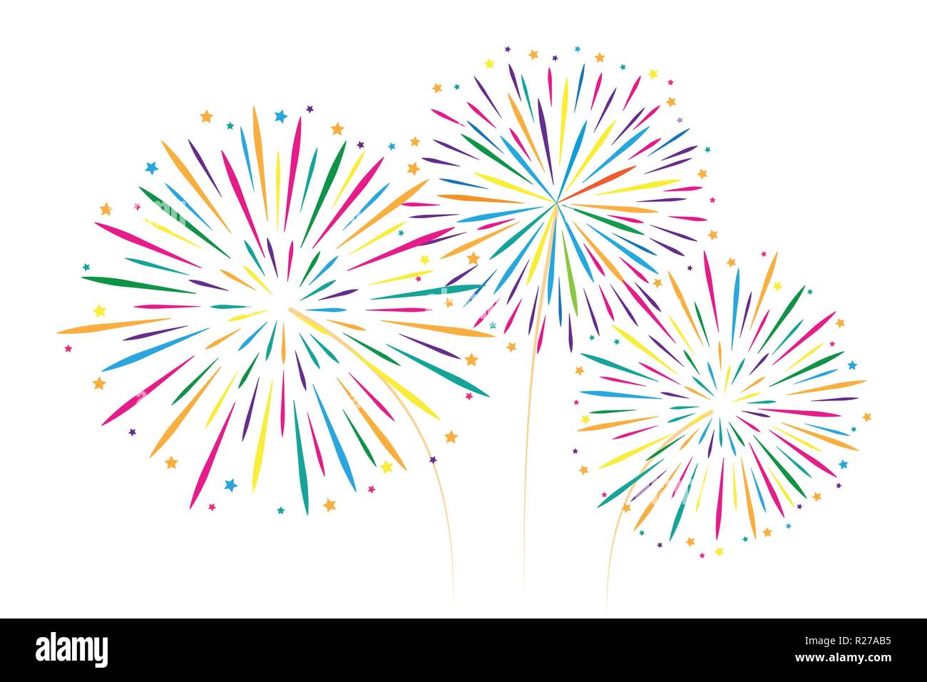 Nuovo anno coloratissimi fuochi d'artificio decorazione isolati su sfondo bianco illustrazione vettoriale EPS10 Illustrazione Vettoriale
