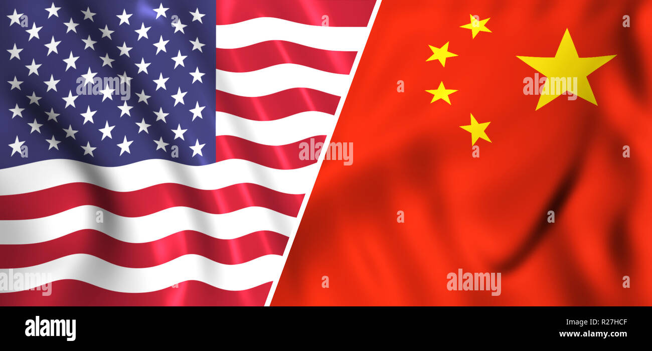 Bandiera degli Stati Uniti vs bandiera della Cina tradewar Foto Stock