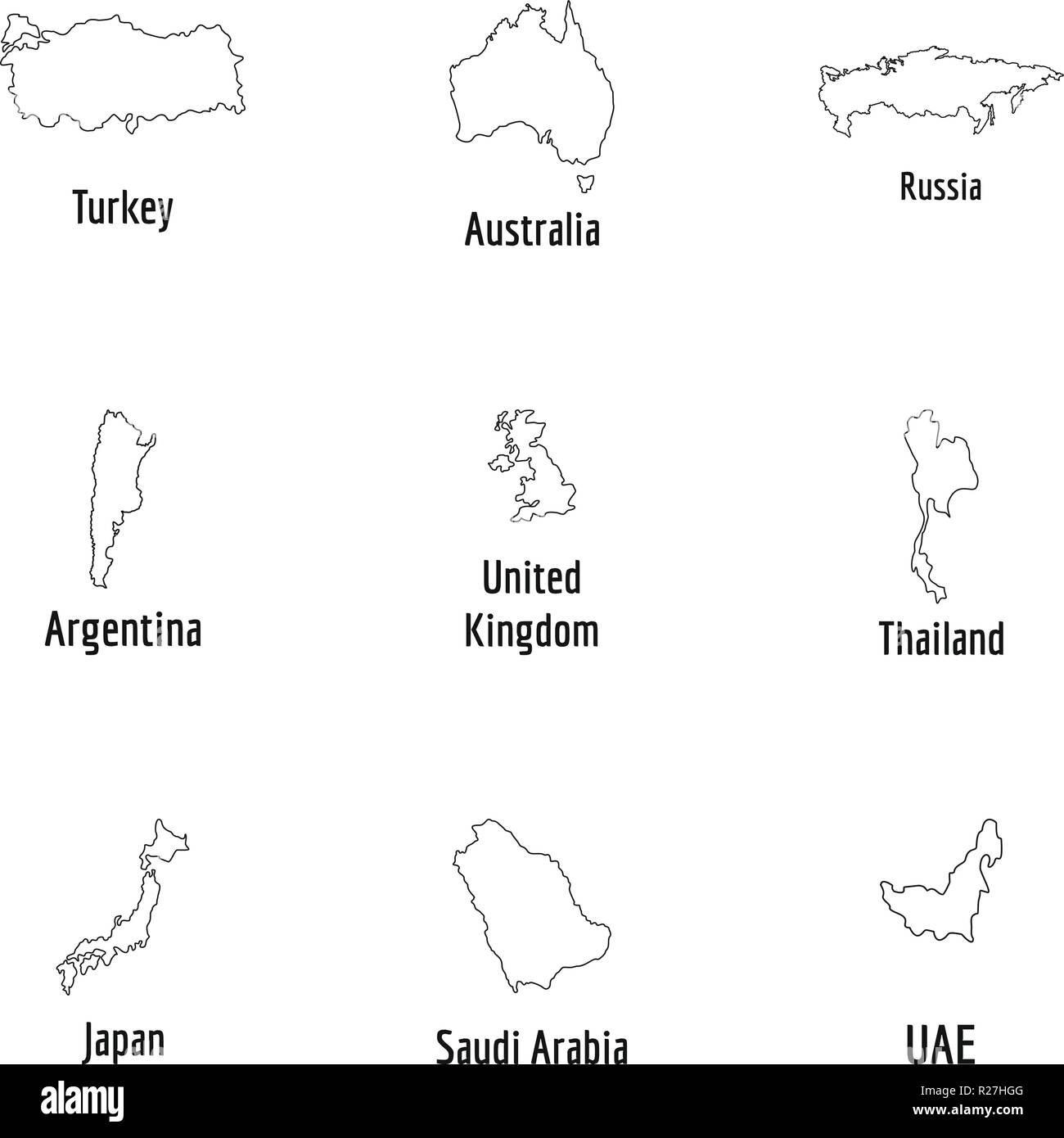 Pianeta set di icone. Set di contorno del pianeta 9 icone vettoriali per il web isolati su sfondo bianco Illustrazione Vettoriale