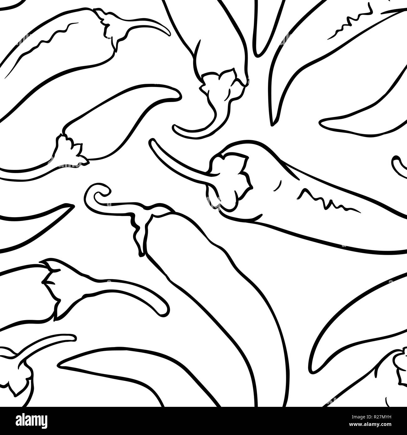 Il pepe di cayenna vector seamless pattern su sfondo bianco Illustrazione Vettoriale