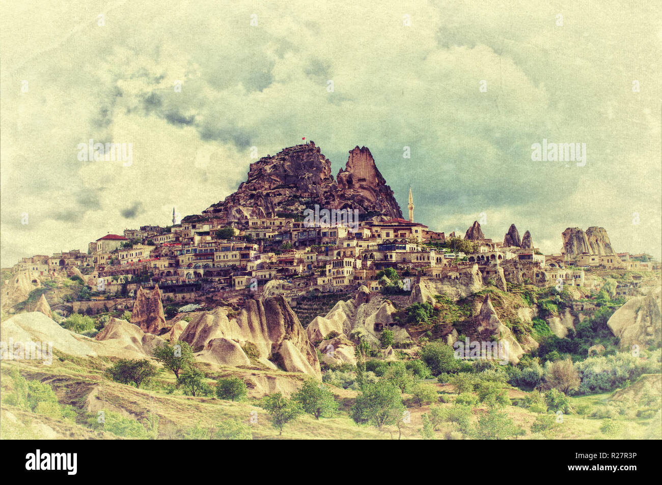 Il Castello di Uchisar in Cappadocia, Turchia Foto Stock